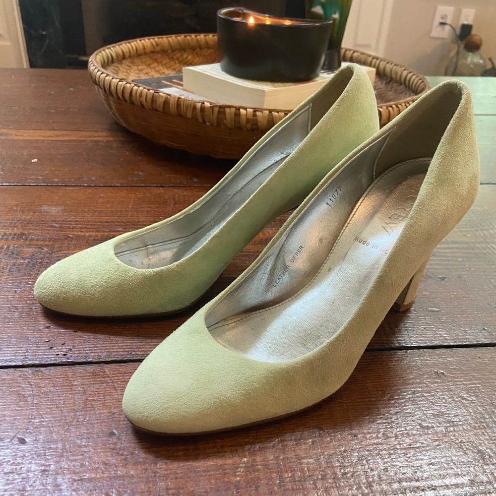 J Crew Etta Pistachio Suede Block Heel Pumps 7